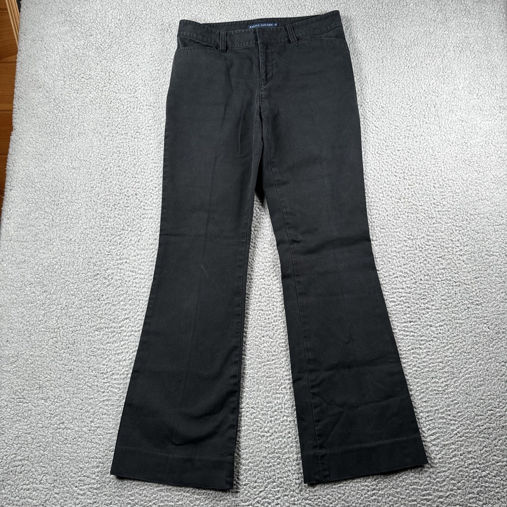 Ralph‎ Lauren Pants Womens 6 Bootcut Mid Rise Black Chino Pockets Stretch Boho